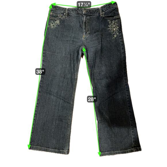 Ann Taylor Y2K Bootcut Jeans 16 Dark Wash Floral Sequin Embroidery Denim - Picture 8 of 8